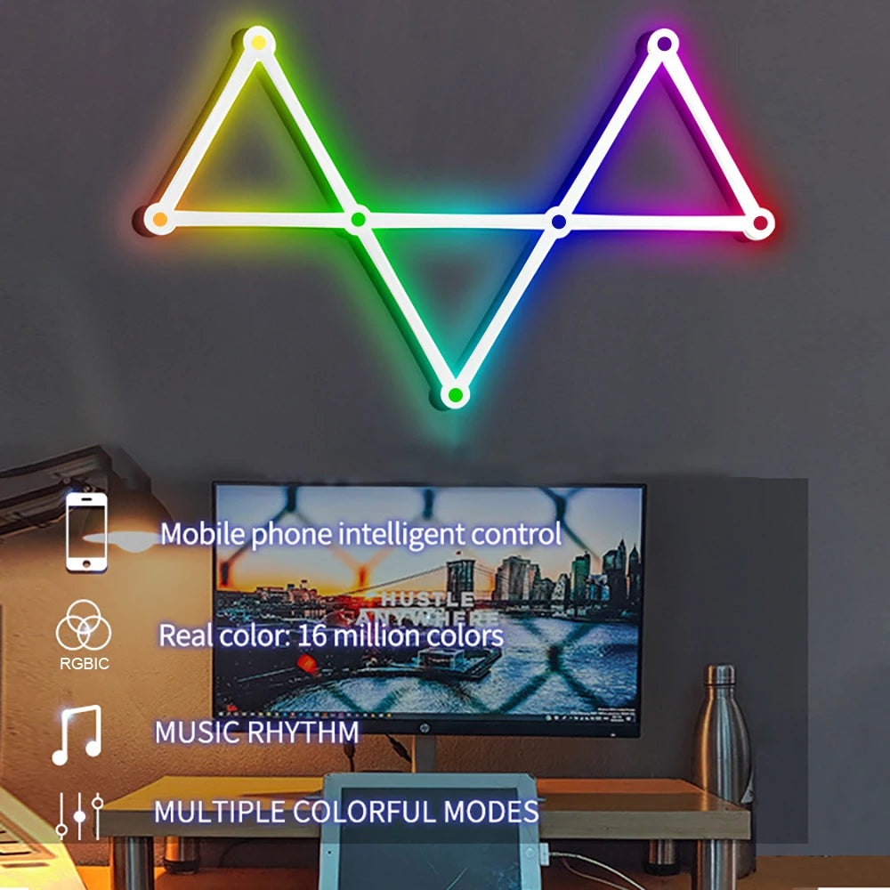 Wiscolor LED RGB Smart Wall Light DIY Atmosphere Night Light Game Room TV Backlight Decorative Wall Light Bar Music Rhythm APP