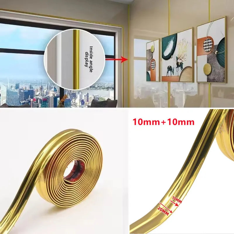 PVC Self-adhesive Decorative Tape Gold Background Wall Inner Corner Decor Strip Furniture Table Edge Anti-collision Bumper Tape