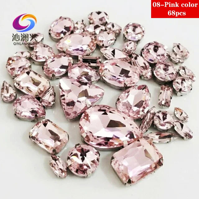 68Pcs Mix Crystal Sliver Claw Setting Rhinestones Sewing Clothe For Needlework Stone DIY Sew On Wedding Dress Shoes Bags