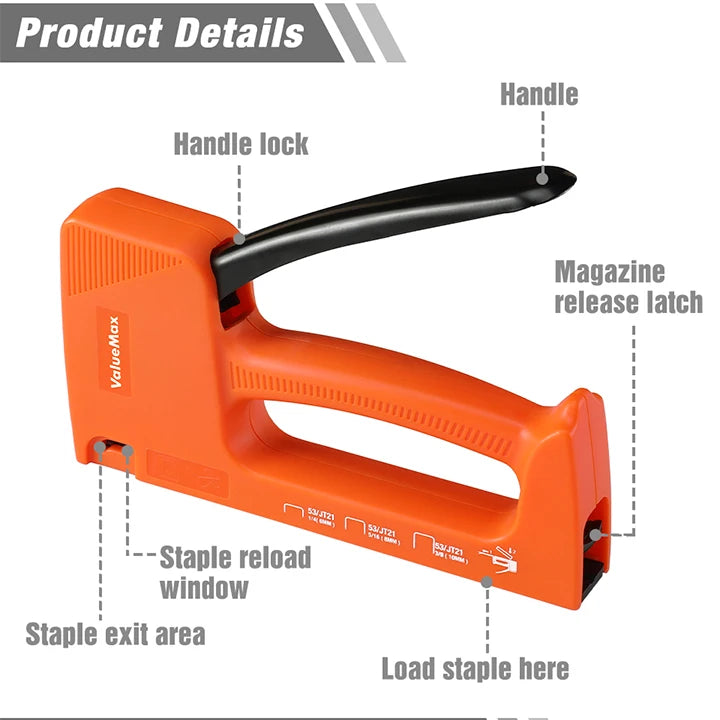 ValueMax Light Duty Staple Gun Manual Stapler Hand Tool Nail Gun Household Tool with 1600PC Staples