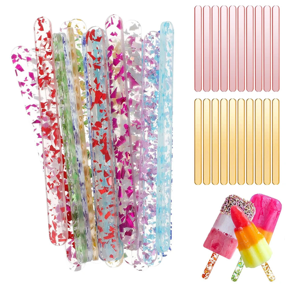 20Pcs Reusable Ice Cream Sticks Acrylic Popsicle Stick Clear Acrylic Ice Cream Sticks DIY Crafts BJL004