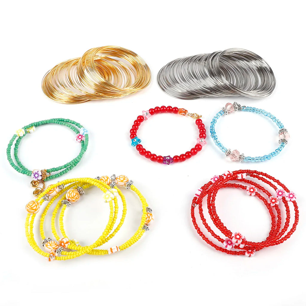 100Loops 0.6mm Memory Wire Bracelet Ring Stainless Steel Coil (Silver/Gold) for DIY Jewelry Making Bead Stringing Craft Supplies