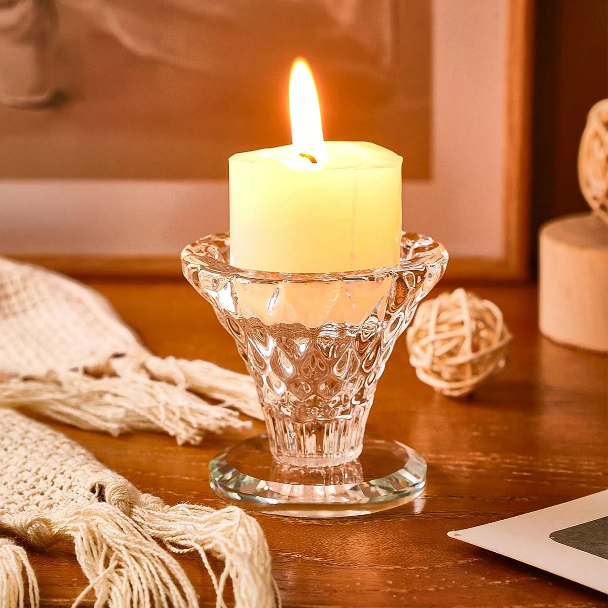 1PC, transparent glass material candlestick, interior decoration candlestick, home life decoration, pure handcrafted art