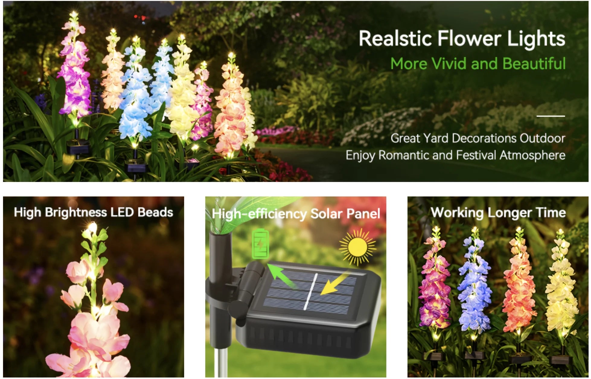 2/4 Pack Upgraded Solar Garden Lights with 36 LEDs, Solar Lights for Outside, Outdoor Solar Flowers Lights for Yard Patio