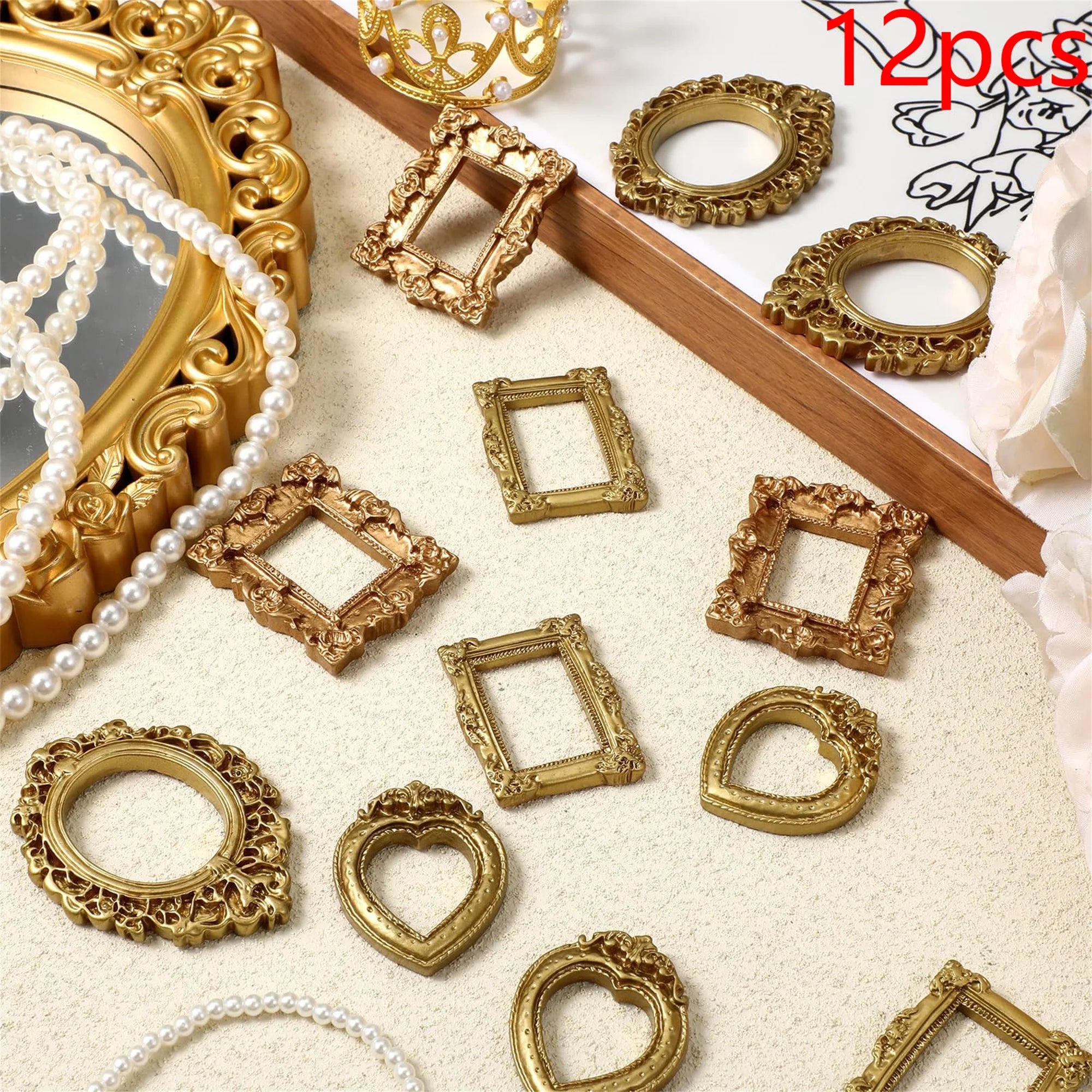 Set of 12 Mini Baroque Vintage Hanging Photo Frames for Wall Decor - Elegant Home Picture Frame Collection
