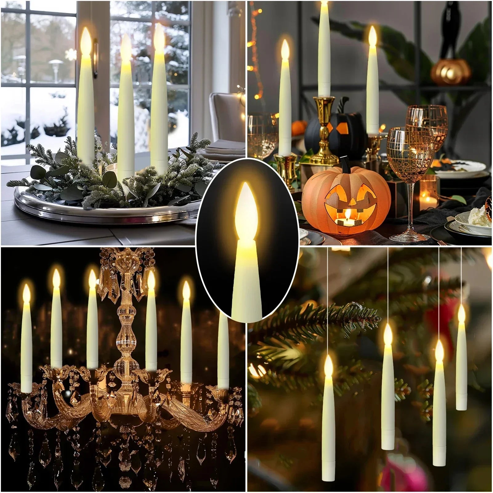 Flameless Taper Floating Candles with Magic Wand Remote Timer Flickering LED Hanging Christmas Halloween Decorations(12 Pack)