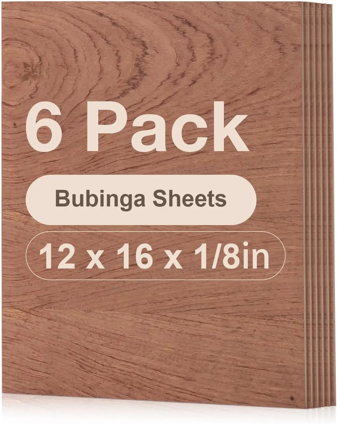 Robotime 6 Pack Bubinga Plywood 1/4 12x12x1/4inch 6mm Plywood Sheets Thin Unfinished Wood for Laser Cutting and Engraving