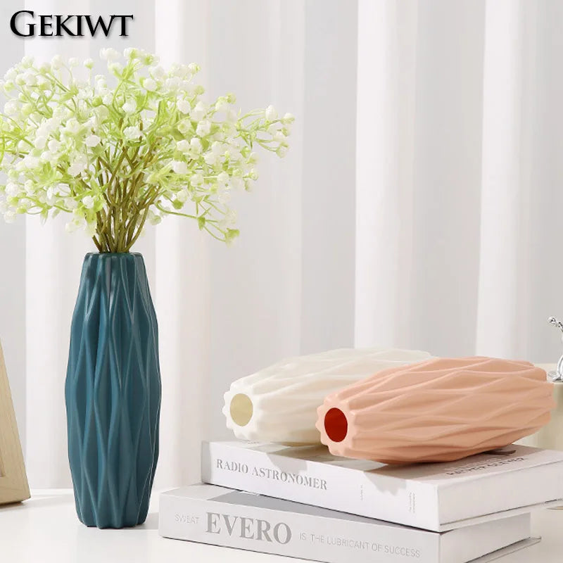 Diamond Pattern Plastic Smooth Vase Plants Basket Nordic Wedding Decorative Dining Durable for Living Room Bedroom Home Decora