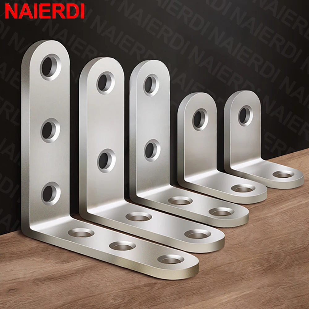 NAIERDI 10 Pack Corner Brace Stainless Steel 90 Degree Angle Corner Brackets L Bracket Firmware for Wooden Shelves,Chairs,Tables