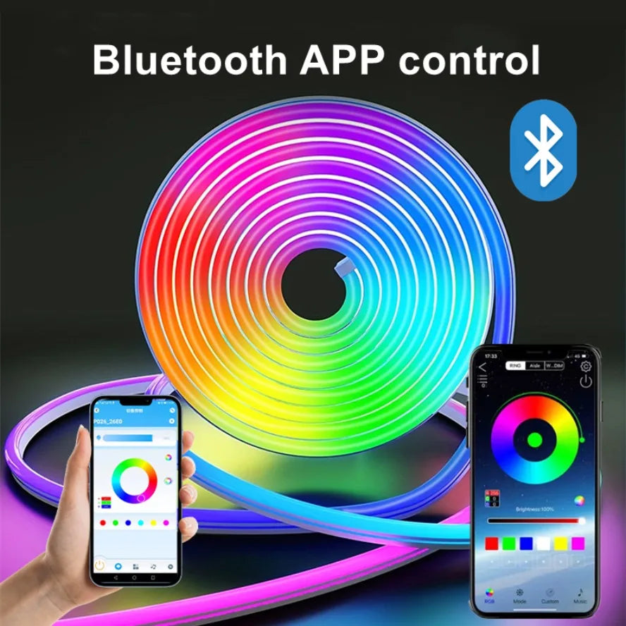 5V RGB Neon Strip Light 1M 2M 3M 5M USB Waterproof Flexible Ribbon Tape Neon Lights with Bluetooth Remote Control for Home Decor