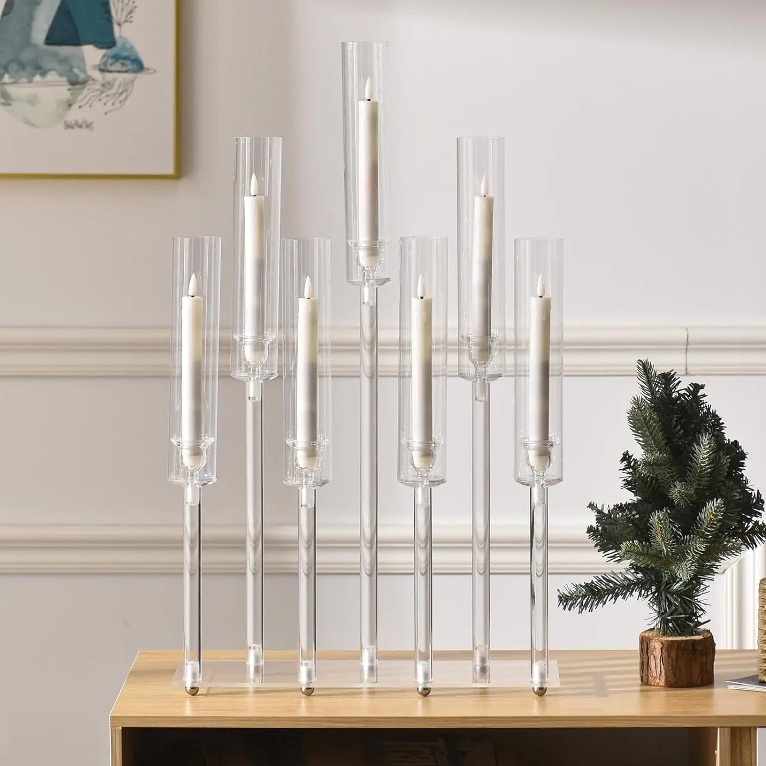 Acrylic Candle Holder Candlestick Holders for Wedding Centerpiece Candelabra 7 Arms for Wedding Party Birthday Event Decorations