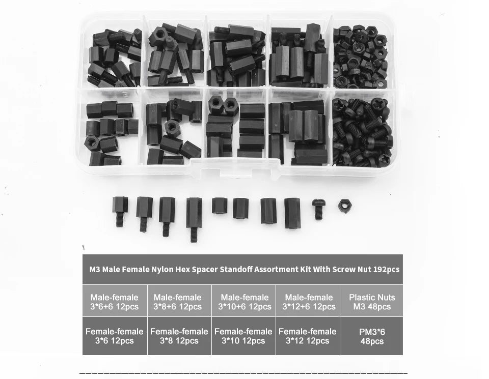 Male Female Nylon Hex Standoff Assortment Kit with Plastic Screws Nuts M2 M2.5 M3 M4 Insulation Plastic Standoff Spacer Set