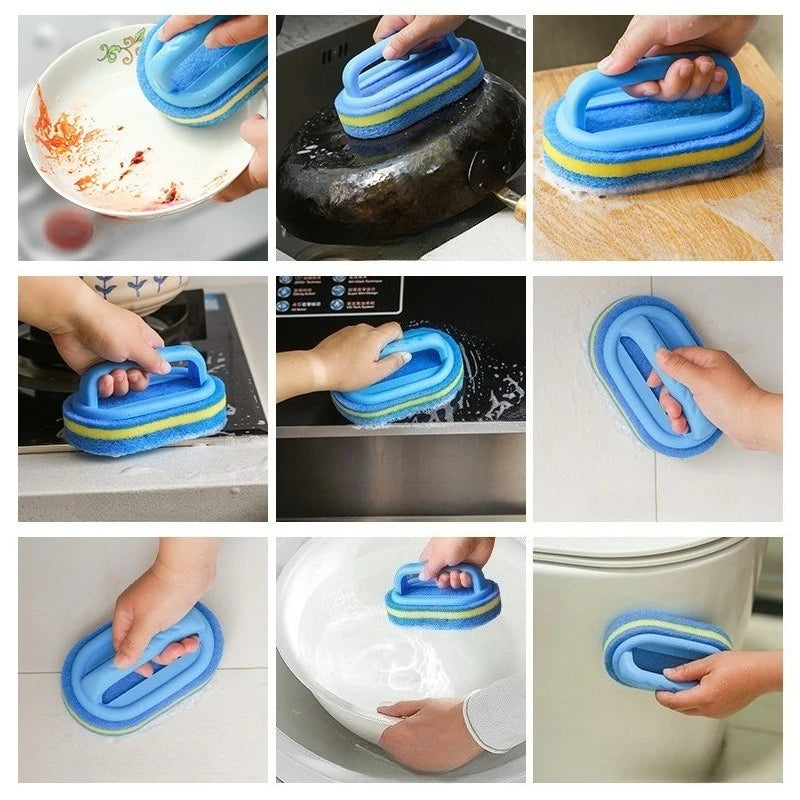 Sponge Cleaning Brush With Handle Bathtub Tile Scrub Brush Kitchen Bathroom Cleaning Sponge Brush Household Cleaning Supplies