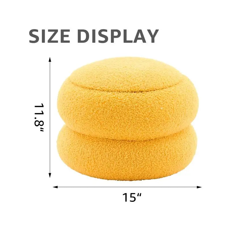 Round Velvet Storage Ottoman with Tray, Macaron-Shaped Footrest & Side Table for Living Room, Bedroom & Hallway Decor - Yellow