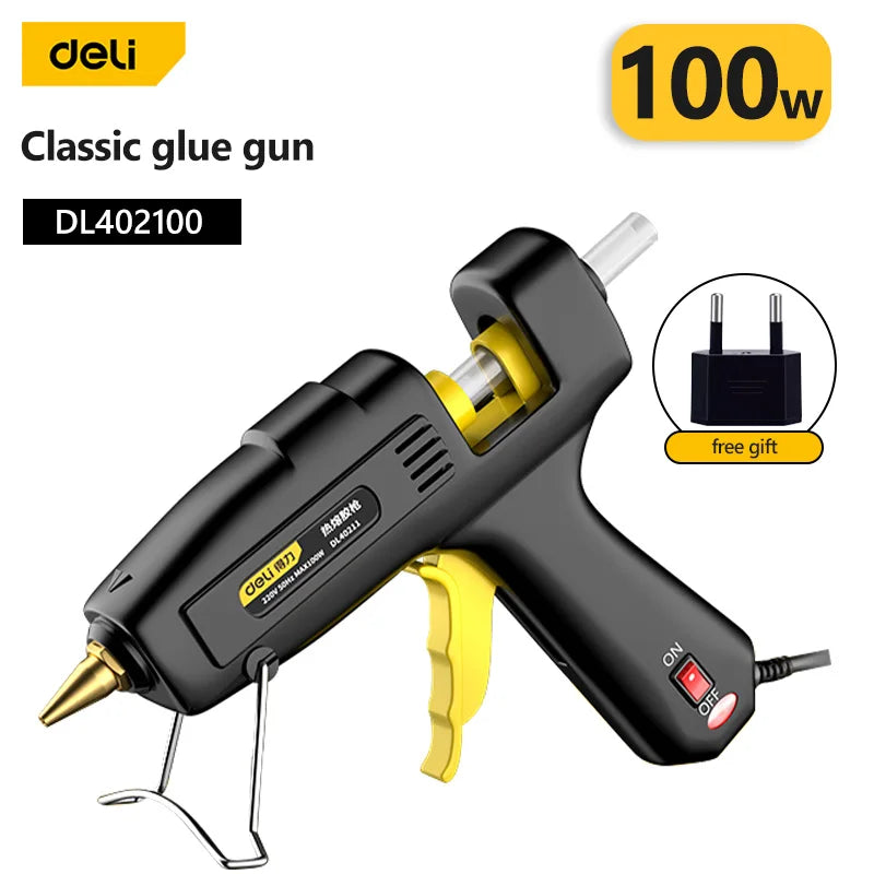 Deli 80W/100W Hot Melt Glue Gun Set With Glue Stick Industrial Glue Guns Thermo Electric Heat Temperature Repair Tool