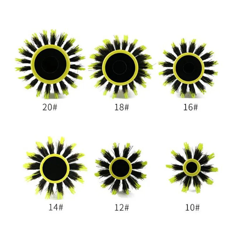 Professional 1PC 6 Sizes Round Wooden Hair Brush Boar Bristle Mix Nylon Salon Women Hair Styling Tools Yellow Brazil Hair Curler
