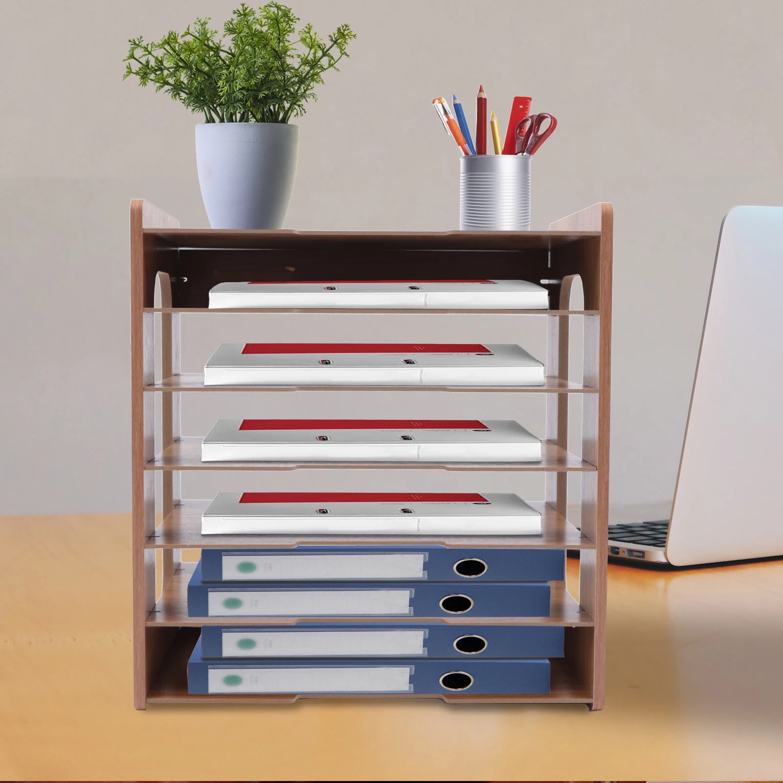 7Tier High-density Board Widen Wood Office Paper Organizer For Desk Desktop File Holder Desk Letter Tray & A4 Paper Sorter