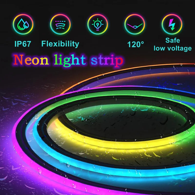 5V RGB Neon Strip Light 1M 2M 3M 5M USB Waterproof Flexible Ribbon Tape Neon Lights with Bluetooth Remote Control for Home Decor