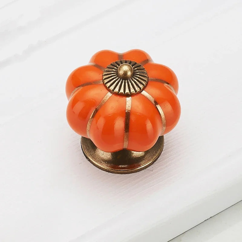 Pumpkin Gold Ceramic Handles Drawer Knobs Single Hole Cupboard Handles Cabinet Pulls Kitchen Accessories Handles Furniture
