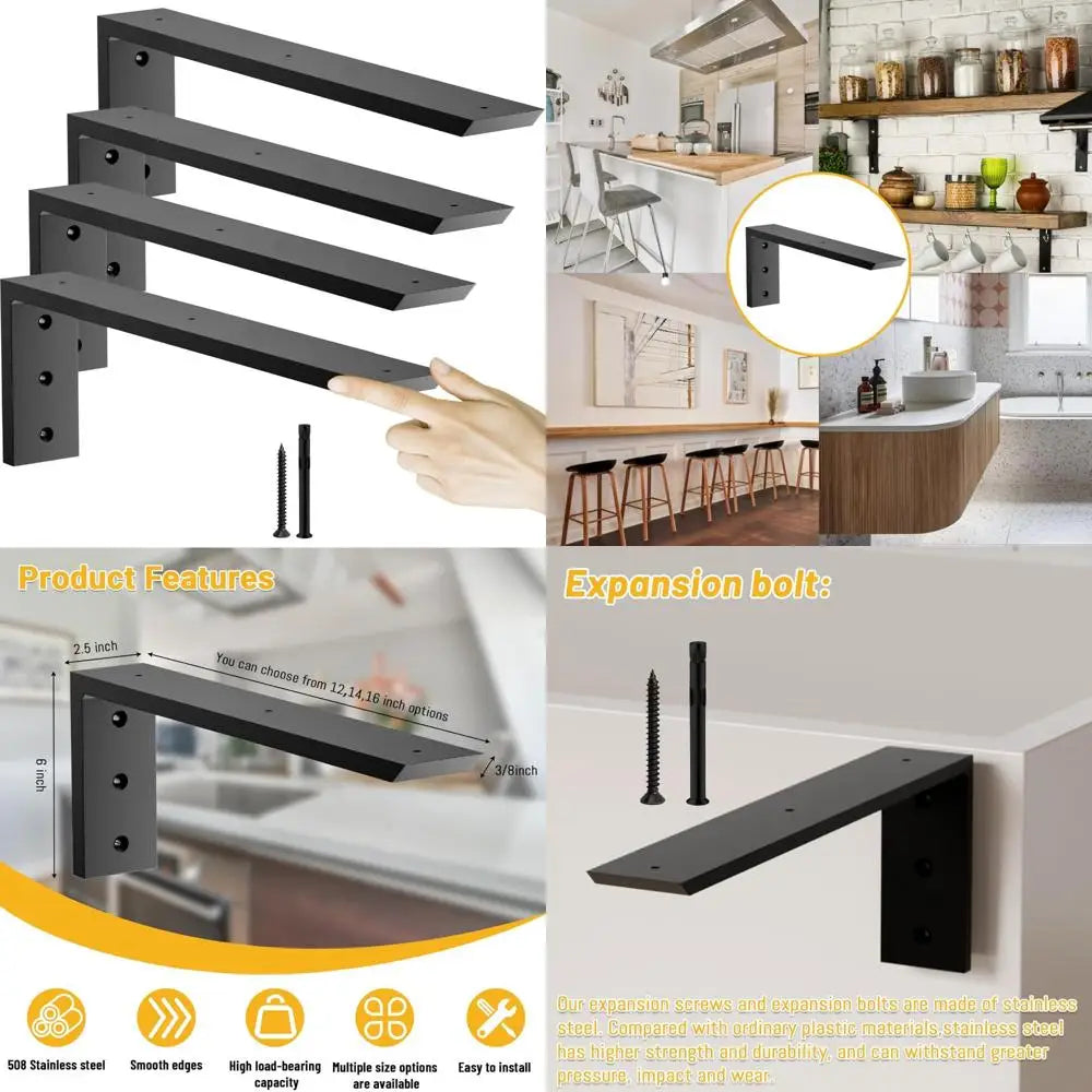 Heavy-Duty Granite Countertop Support Brackets, 16 Inch 4-Pack, 3/8 Thick, Premium Shelf L Brackets for Countertops