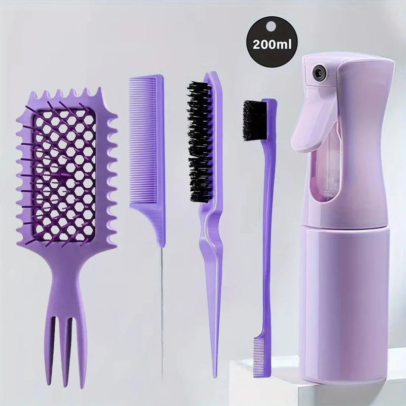 5-Piece Hair Styling Set: Curl Define Styling Brush Curved Rat Tail Comb Edge Control Brush-Perfect for Salon-Quality Results