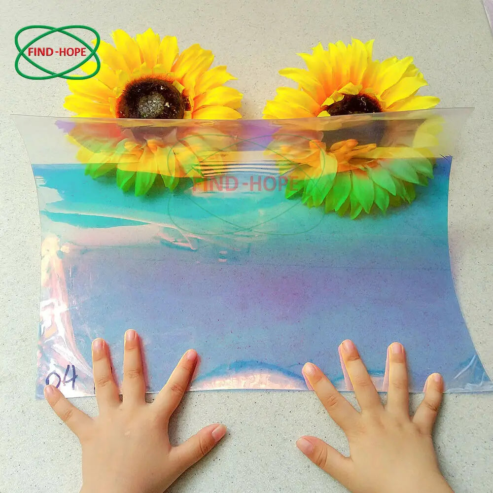 A4 Multicolor Iridescent Holographic Clear Transparent PVC Fabric Leatherette Laser Rainbow Film Vinyl Craft Bag Earring DIY Bow