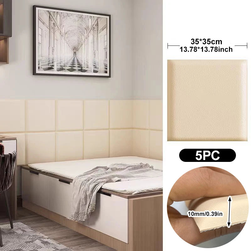 5pcs 35x35cm Self-Adhesive Wall Stickers 3D Anti-Collision Soft Wall Panels Peel And Stick PU Leather Wallpaper For Living Room
