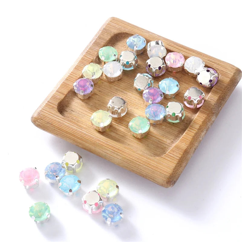 4mm-8mm Glitter Glass Sewing Rhinestones with Sliver Base Round Crystal Strass stones for diamond  Jewellery clothes diy