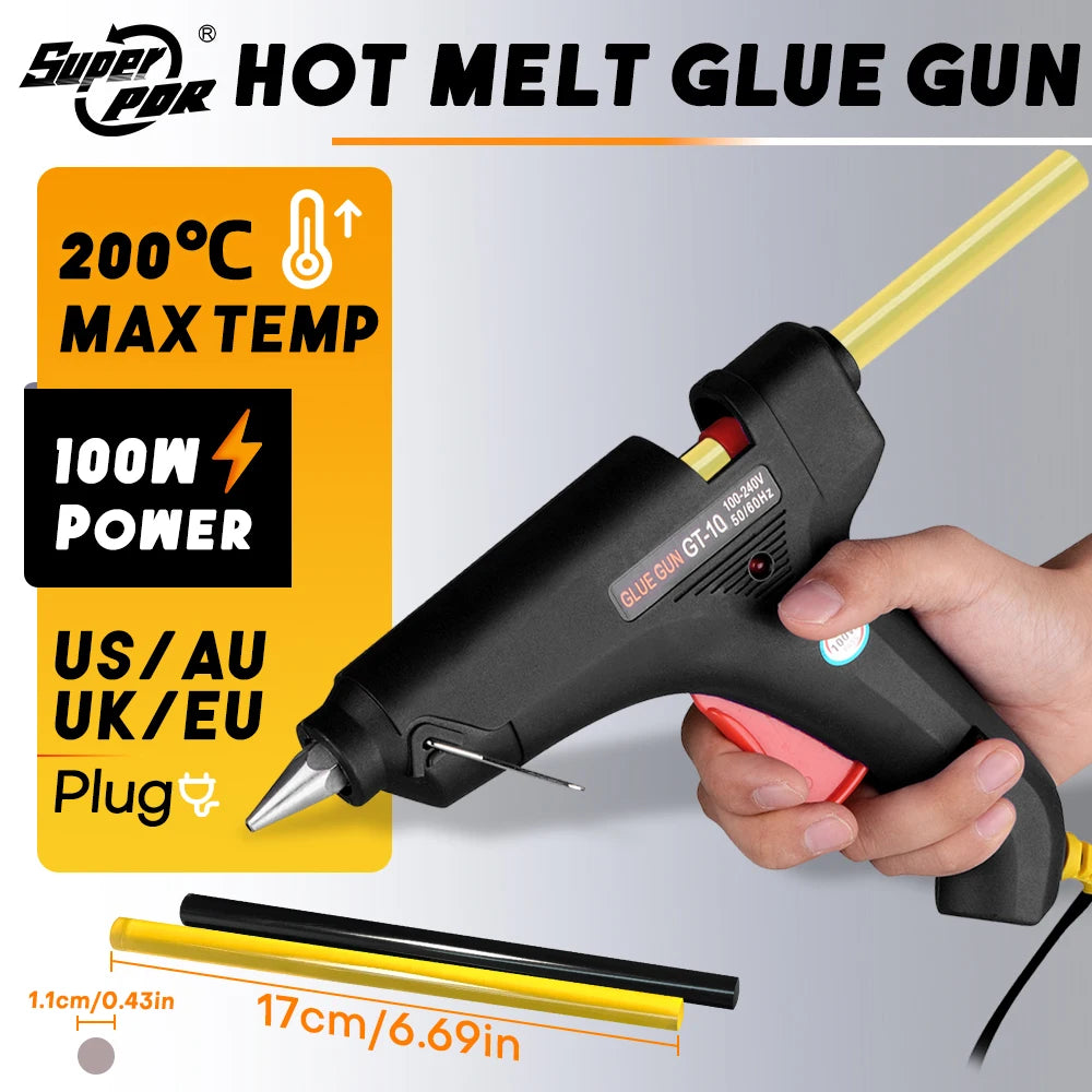 Super PDR 100W Hot Melt Glue Gun Electric Repair Tool Temperature Thermo Kit Household Industrial DIY Craft with 11mm Glue Stick