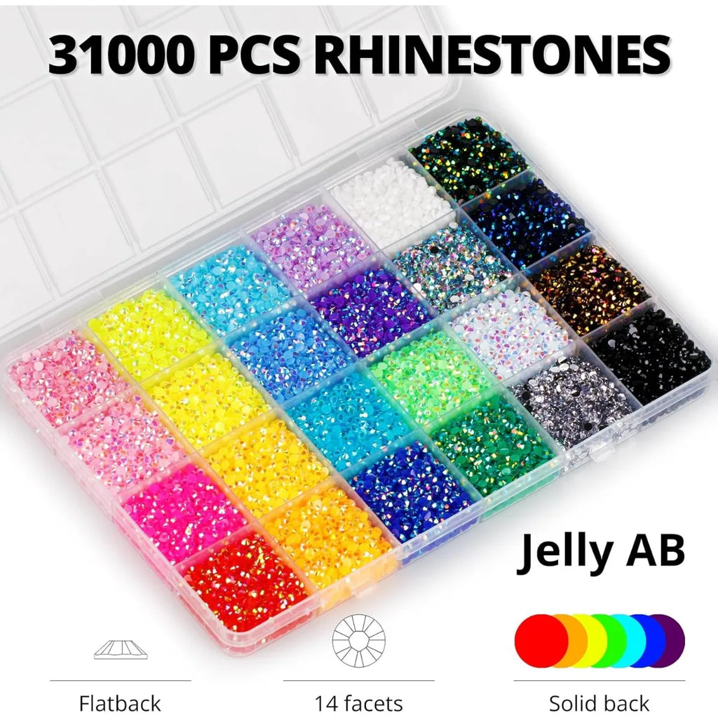 30000Pcs Rhinestones for Bedazzling, 3mm Bedazzler Kit with Flatback Rhinestones for Clothes Crafting Crafts Nails Clothing