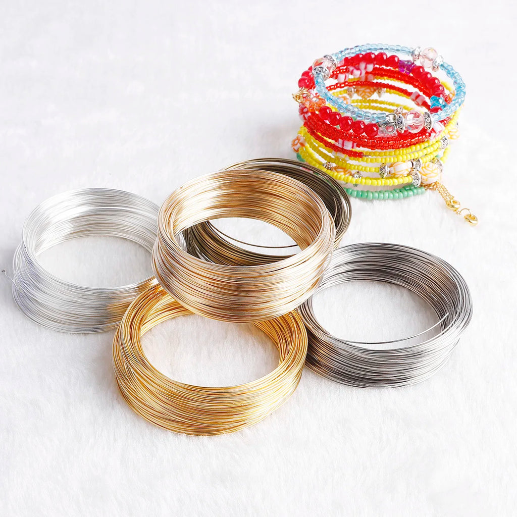 100Loops 0.6mm Memory Wire Bracelet Ring Stainless Steel Coil (Silver/Gold) for DIY Jewelry Making Bead Stringing Craft Supplies