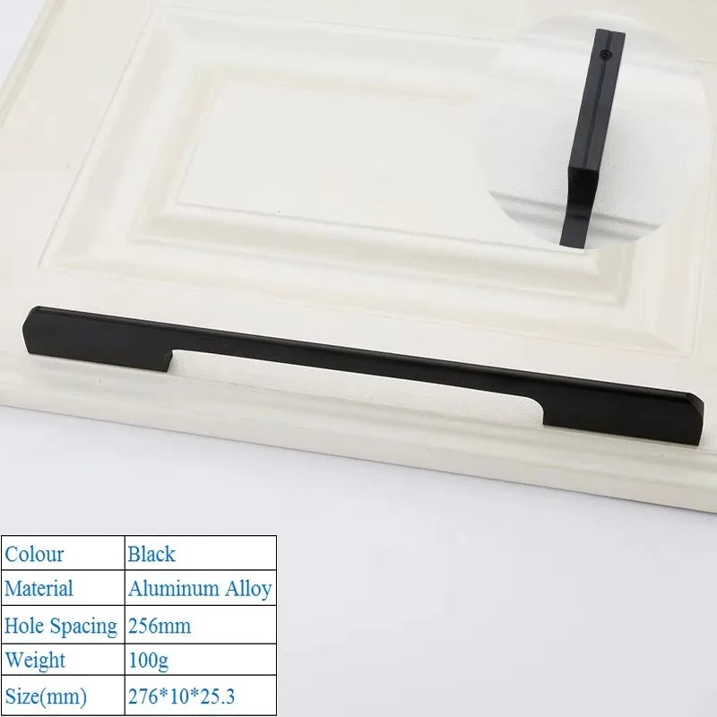 Black Aluminum Alloy Security Door Handles American Style Lengthen Cabinet Door Handle Modern Decorative Drawer Flush Handles