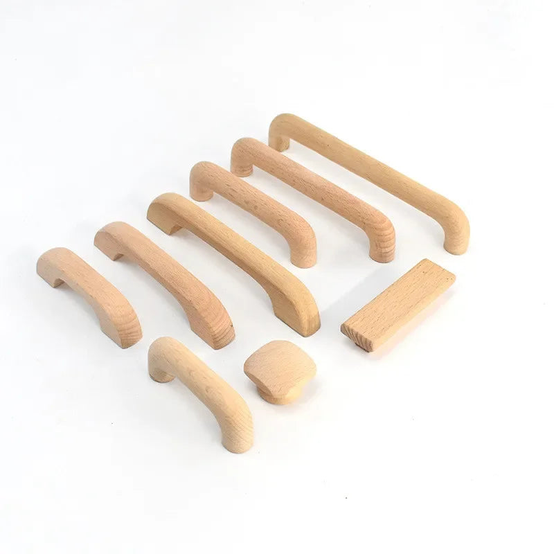 Beech Wood Handles Kitchen Cabinet Handle Drawer Solid Wood Furniture Wooden Door Drawer Knobs Cupboard Handles for Furniture