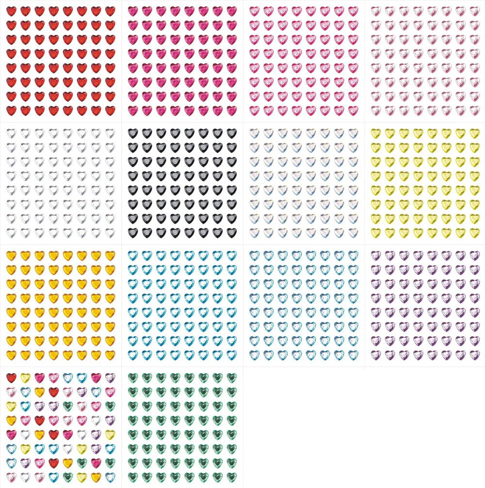 Bling Sparkly 3D Gem Acrylic Earrings Stickers Kids DIY Toys 6MM Self Adhesive Love Heart Rhinestone Crystal Stickers For Girls