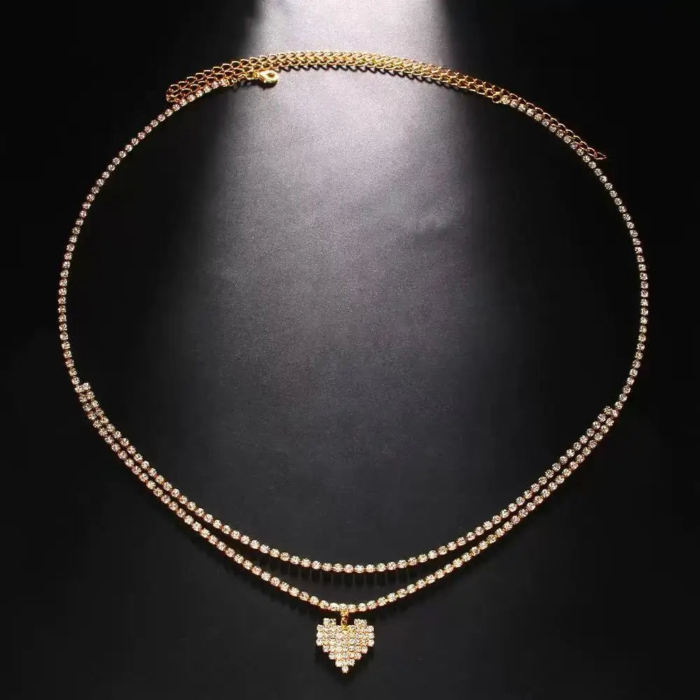 Rhinestone Double Chain Water Drop Waist Chains Body Jewelry for Women Crystal Body Belly Chain Body Decoration Accessory