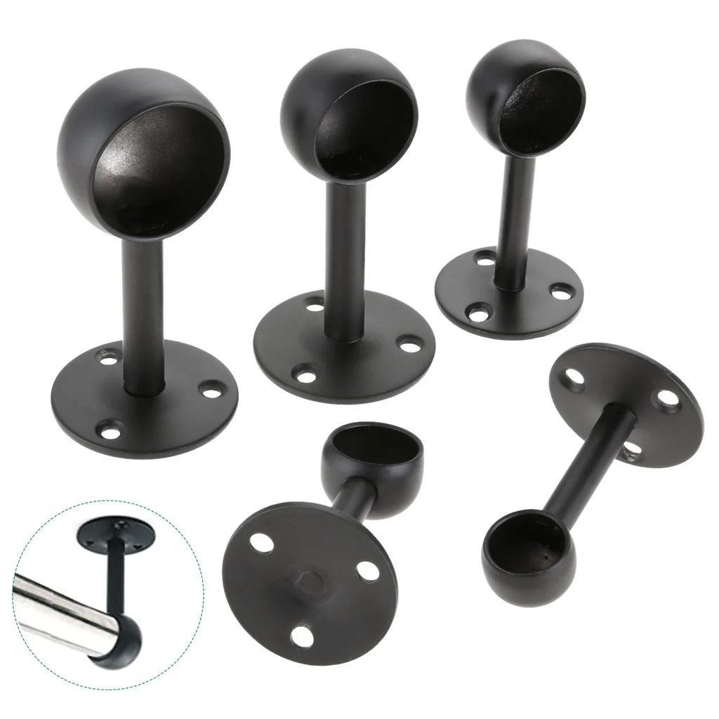 2Pcs Black Steel Closet Pole Socket Brackets Wardrobe Rod Brackets Curtain Rod End Supports Flange Rod Holder 16/19/22/25/32mm