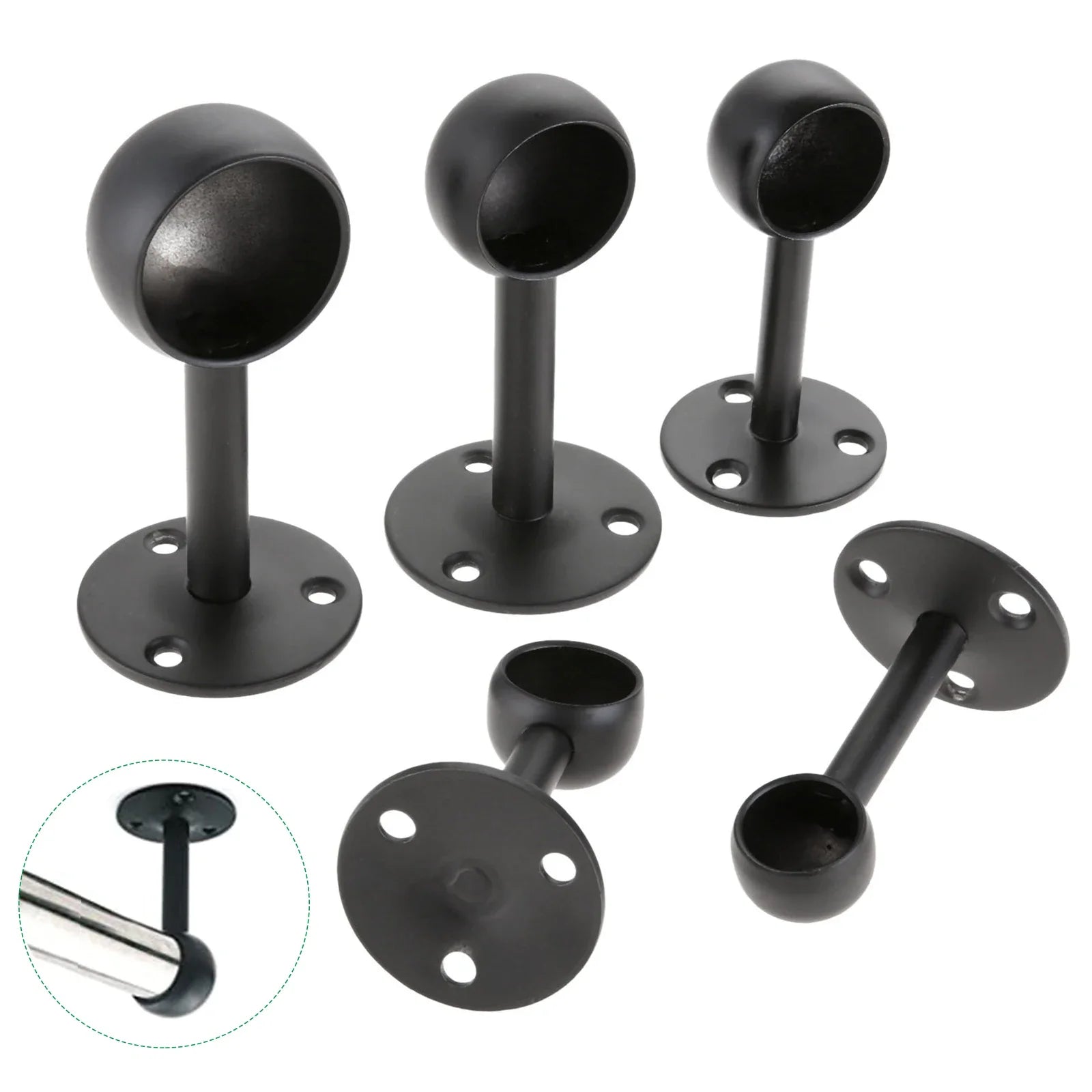 2Pcs Black Steel Closet Pole Socket Brackets Wardrobe Rod Brackets Curtain Rod End Supports Flange Rod Holder 16/19/22/25/32mm