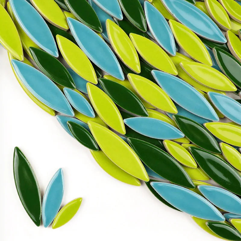 100g Willow Leaves Mosaic Tiles Porcelain Leaf-Shape Tile 3 Sizes Mix Multi Color DIY Mosaic Making Stones for Craft Arts Decor