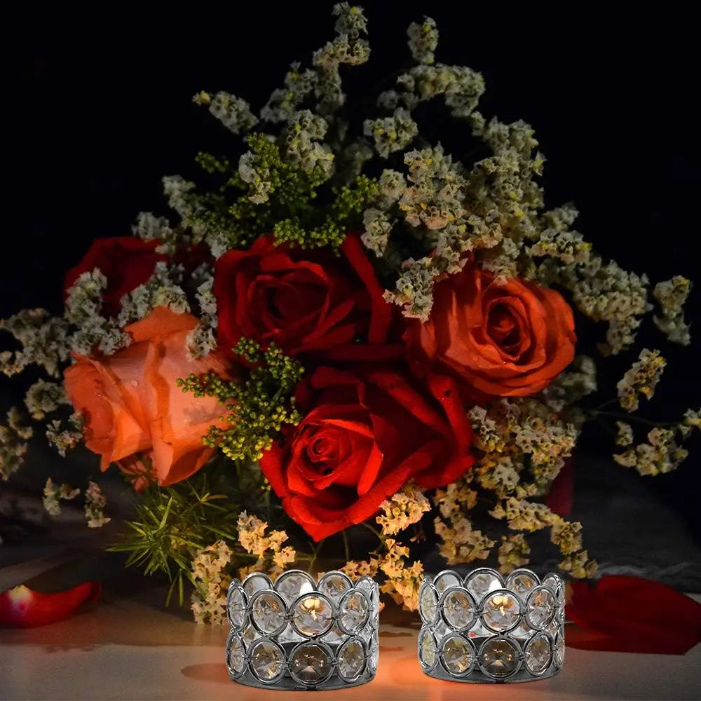 48Pcs Silver Candle Holder Tea Light Candles Holder Crystal Candle for Wedding Party Home Table Decor(candle excluded)