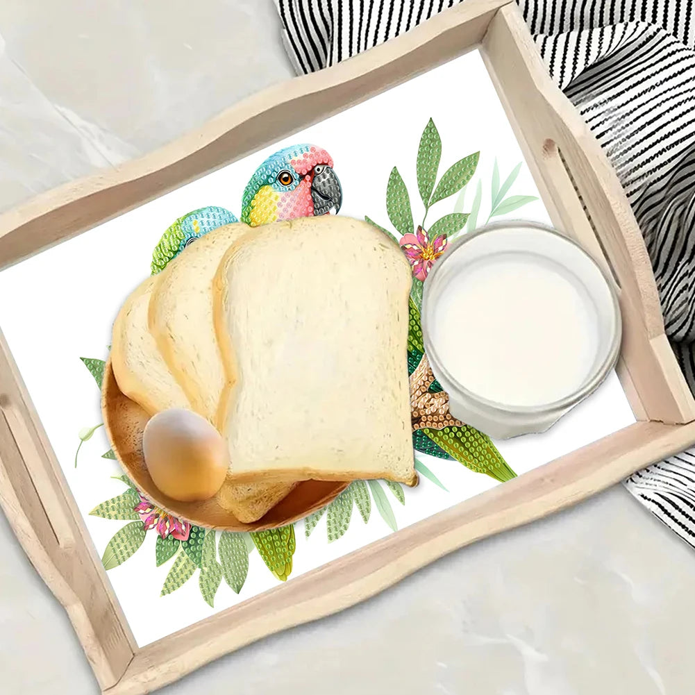 Wooden Colorful Pattern 5D Diamond Painting Tray Art Craft with Handle Diamond Decorative Serving Tray for Countertop Decor