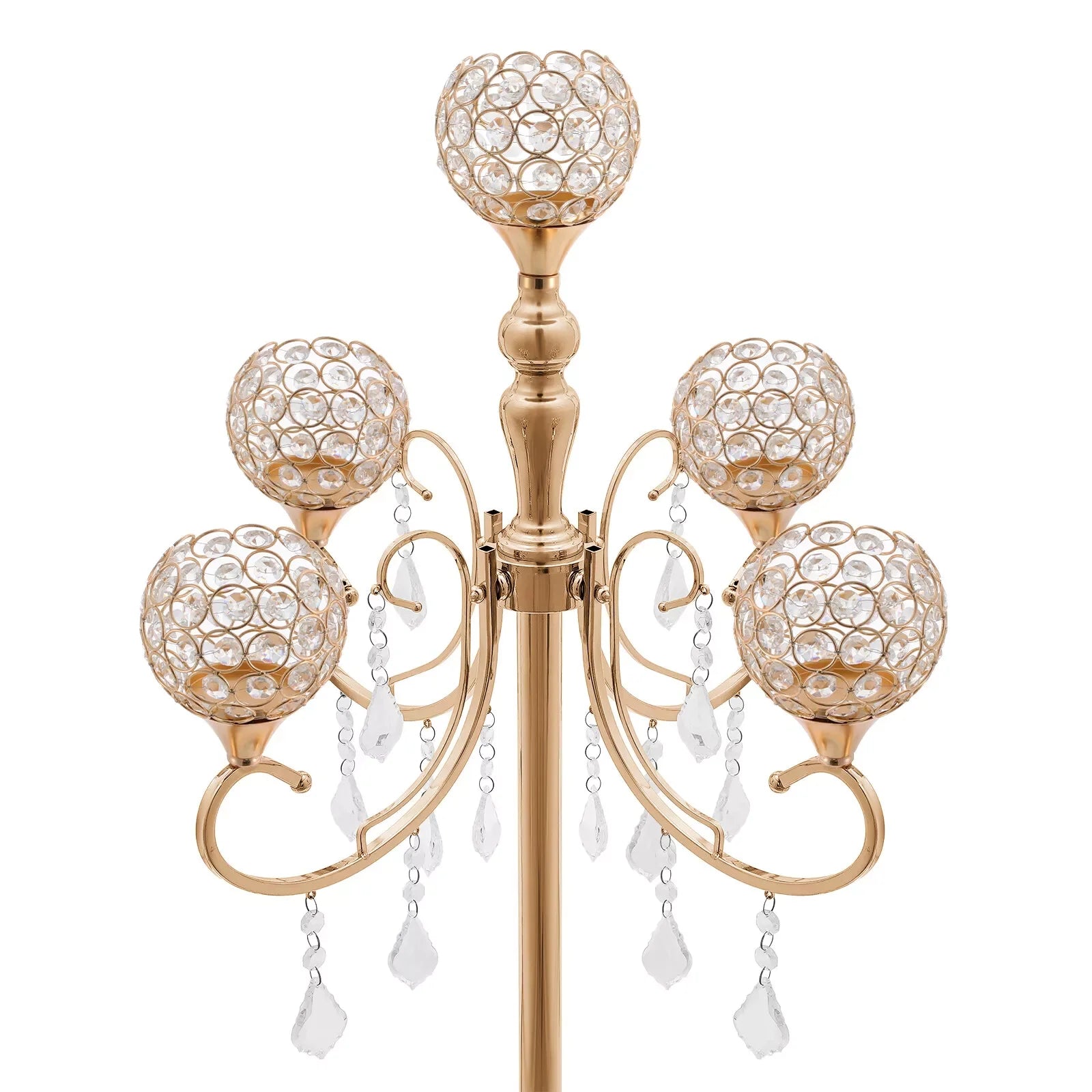 2PCS 5 Arms Crystal Candelabra Candle Holder Golden Table Centerpieces Wedding Decoration