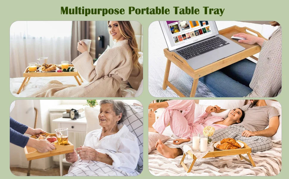 Bamboo Foldable Legs Tray Multi-functional Small Dining Table Tea Tray Movable Breakfast Tray For Desk Bed Counter Living Room