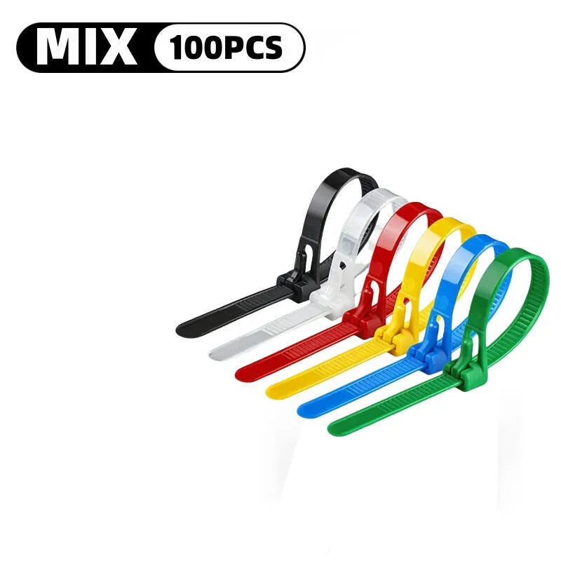 100Pcs Reusable Cable Ties Cable Lock Loop Nylon Ties Removable Recyclable Mixed Colours Black White Cable Ties Replacement Tool