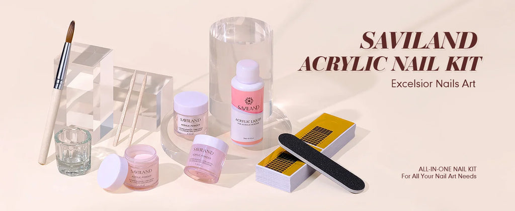 SAVILAND Clear Pink Nudes Acrylic Powder Kit with 30ml Acrylic Liquid Acrylic Nail Brush Nail Forms for Nail Art Salon Home DIY