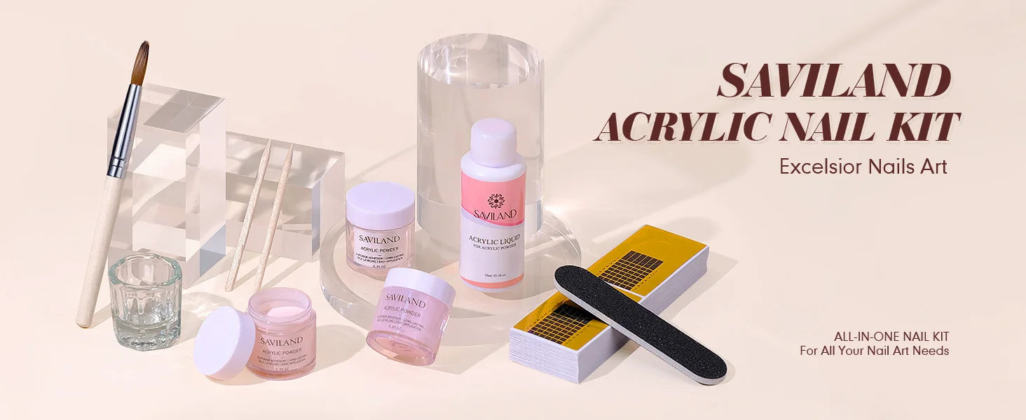 SAVILAND Clear Pink Nudes Acrylic Powder Kit with 30ml Acrylic Liquid Acrylic Nail Brush Nail Forms for Nail Art Salon Home DIY