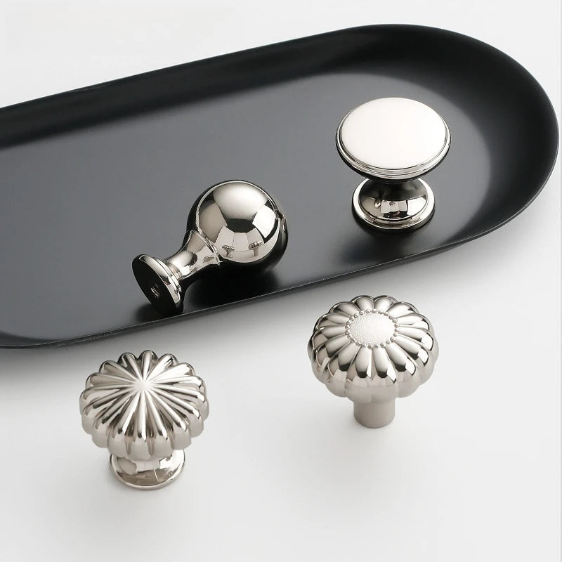 French titanium-silver cabinet door handle Solid zinc-alloy Cupboard & wardrobe pulls single-hole drawer knob  Furniture handle