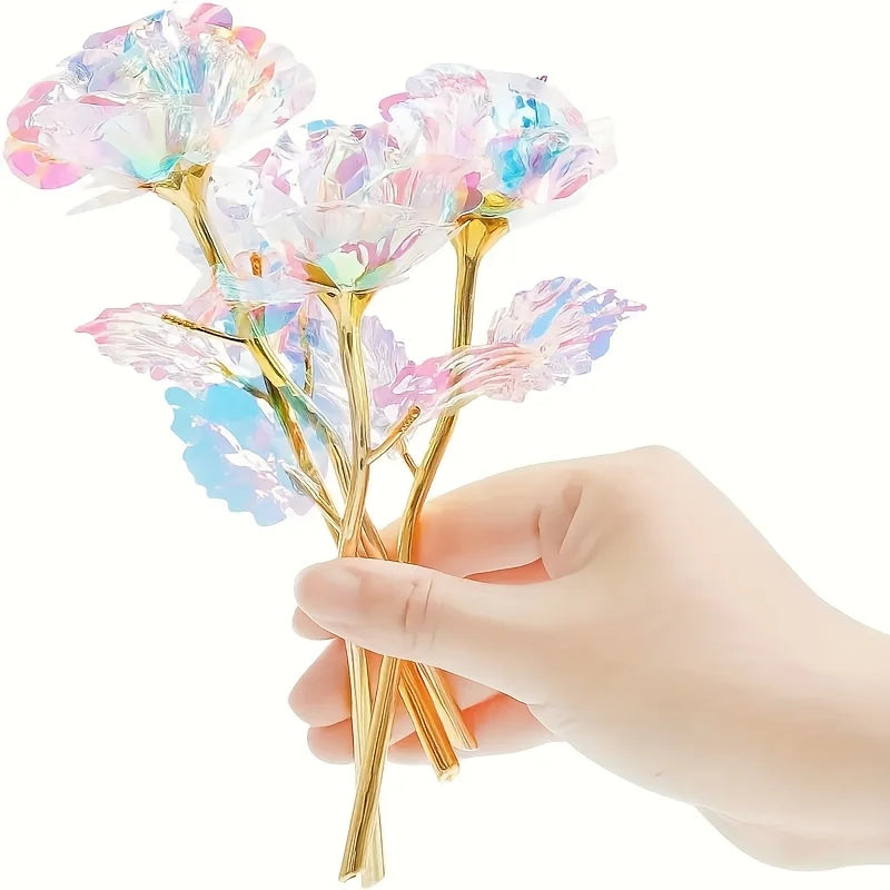 Rainbow Gold-Plated Artificial Roses – 10-Pack Decorative Flowers Gift for Birthday & Mother’s Day