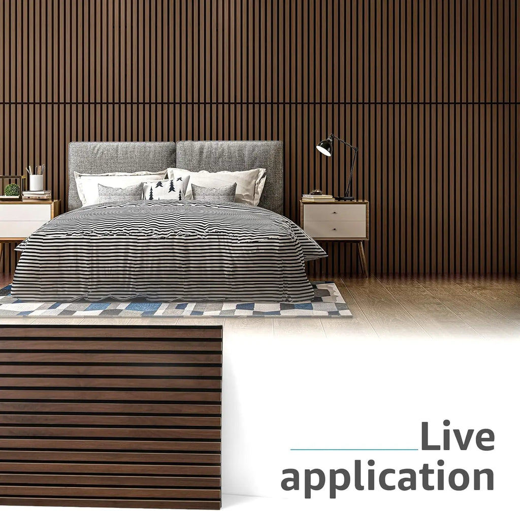 4 Pack Wood Slat Acoustic Panels for Wall and Ceiling - Dark Walnut Finish, 3D Fluted Design for Sound Absorption
