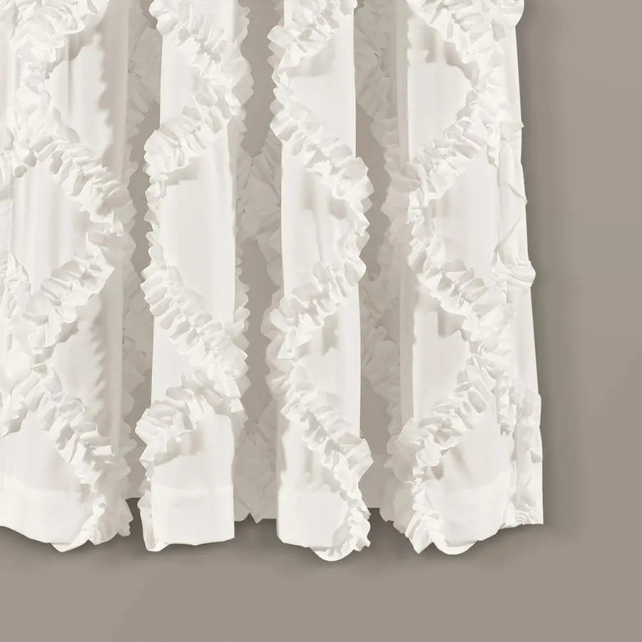 Ruffle Diamond Window Curtain Panel Pair, 63 in x 54 in, White