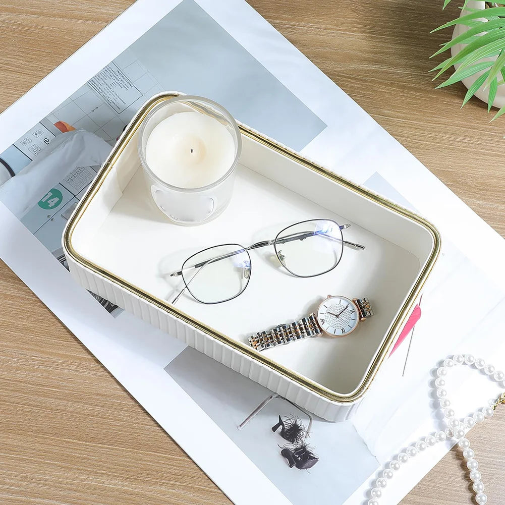 Desktop Organizer Tray Rectangular Jewellery Ring Holder Plate Multi-Function Jewellery Key Tray for Jewellery Key Watch Perfume